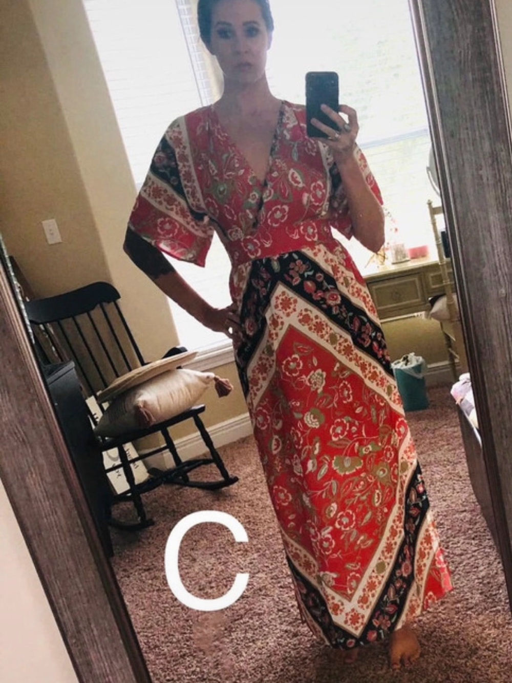 Milly Red and Black Floral Wrap Maxi Dress